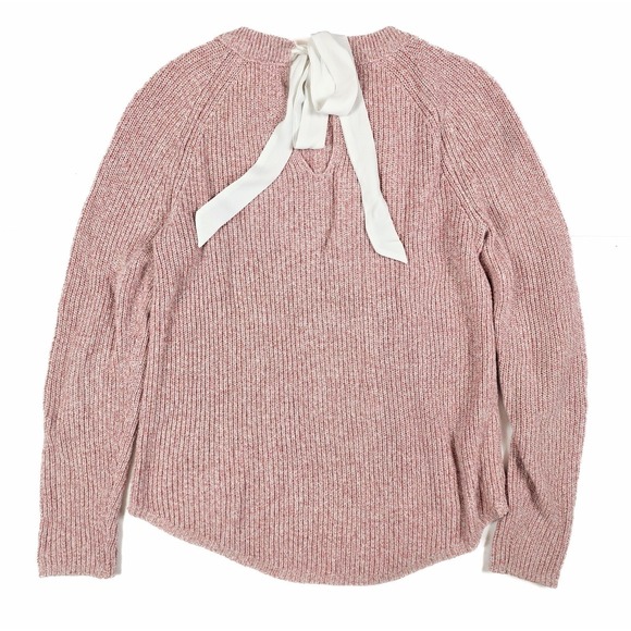 LOFT Pink Heathered Ribbon Tie Back Crew Neck Knit Sweater Women's Size XS - Picture 3 of 6